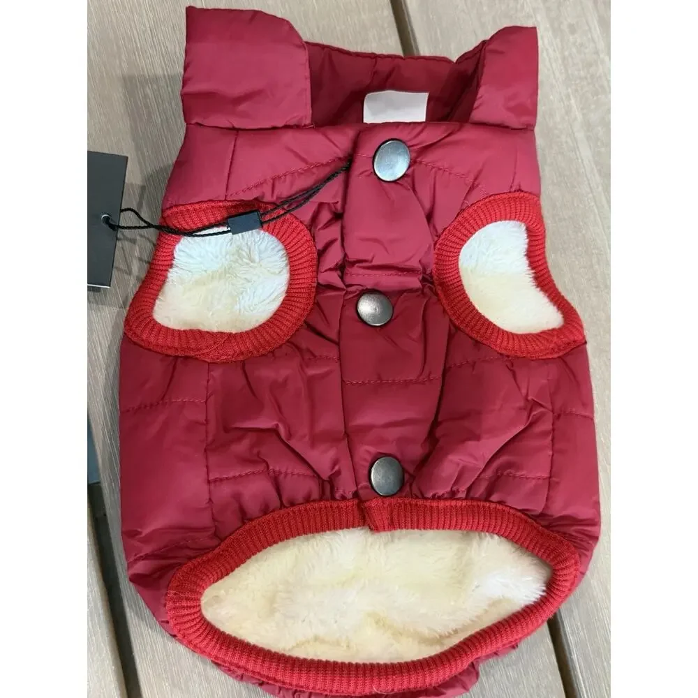 Joy Daog‎ XS Fleece Lined Dog Jacket Red Winter Coat Vest Soft Warm Snap Closure